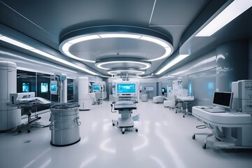 Obraz premium Modern futuristic sterile operating room with medical equipment.