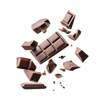 pieces of chocolate bar floating in the air