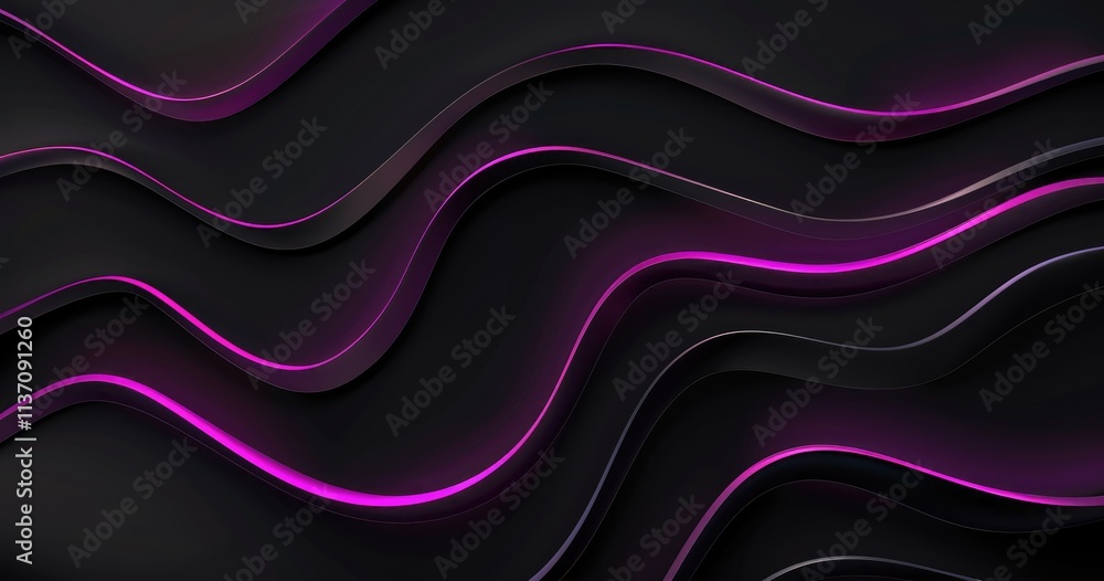 Poster abstract wavy patterns with glowing pink lines on a dark background.