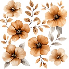 Vintage-Inspired Watercolor Floral Collection Featuring Delicate Blooms, Leaves, and Soft Earthy Tones for Artistic and Design Projects