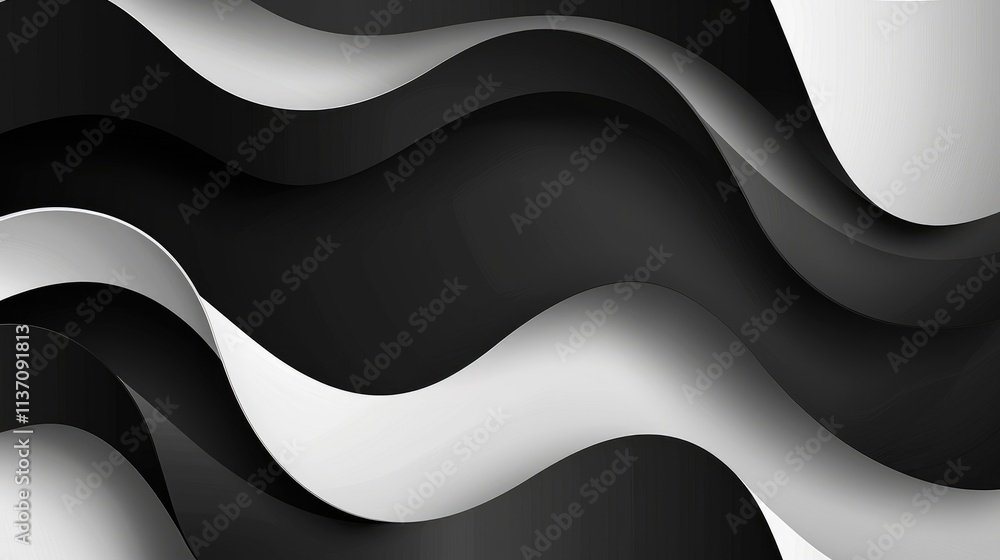Poster abstract black and white waves create a modern, dynamic visual effect.