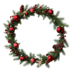 Festive Christmas Wreath with Red Baubles and Pine Cones