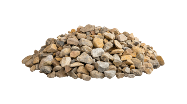 mound of gravel with various sizes and colors on pure transparency background, showcasing its natural texture and earthy tones