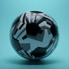 Naklejka premium Shiny metallic soccer ball with reflective black and gray panels, concept for sports equipment, athletic event promotion and team branding