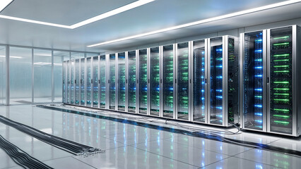 Data Center. Data Processing Room. No People.