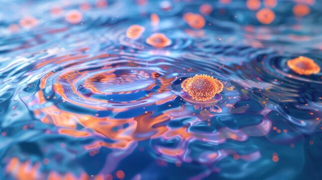 Mesmerizing abstract pattern of vivid concentric ripples and reflections on the calm surface of a tranquil pond or lake  Peaceful and soothing natural water texture