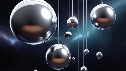 Chrome spheres suspended in a dark space background