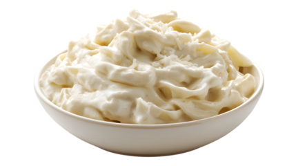 Creamy fettuccine Alfredo pasta with Parmesan cheese, isolated on a white background perfect for Italian food themes.