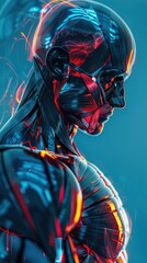 Futuristic digital visualization of the human anatomy showcasing the intricate systems and structures of the body with striking neon lights vibrant colors and a surreal technological aesthetic