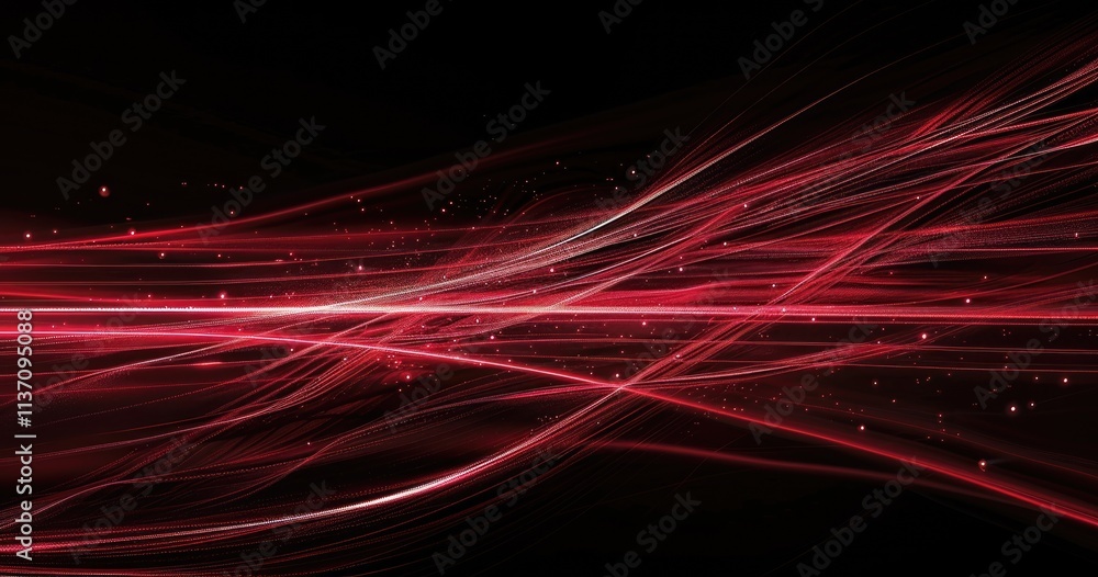 Poster abstract red light trails on a black background, creating a dynamic and energetic feel.