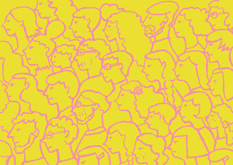 手描きイラスト　同じ方向を見つめる人々