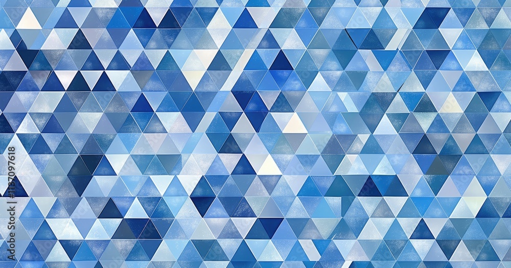 Poster a pattern of blue and light blue triangles creating a textured geometric design.