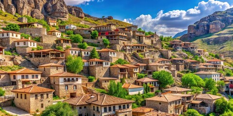 Kizoren village in Konyas scenic landscape with traditional stone houses