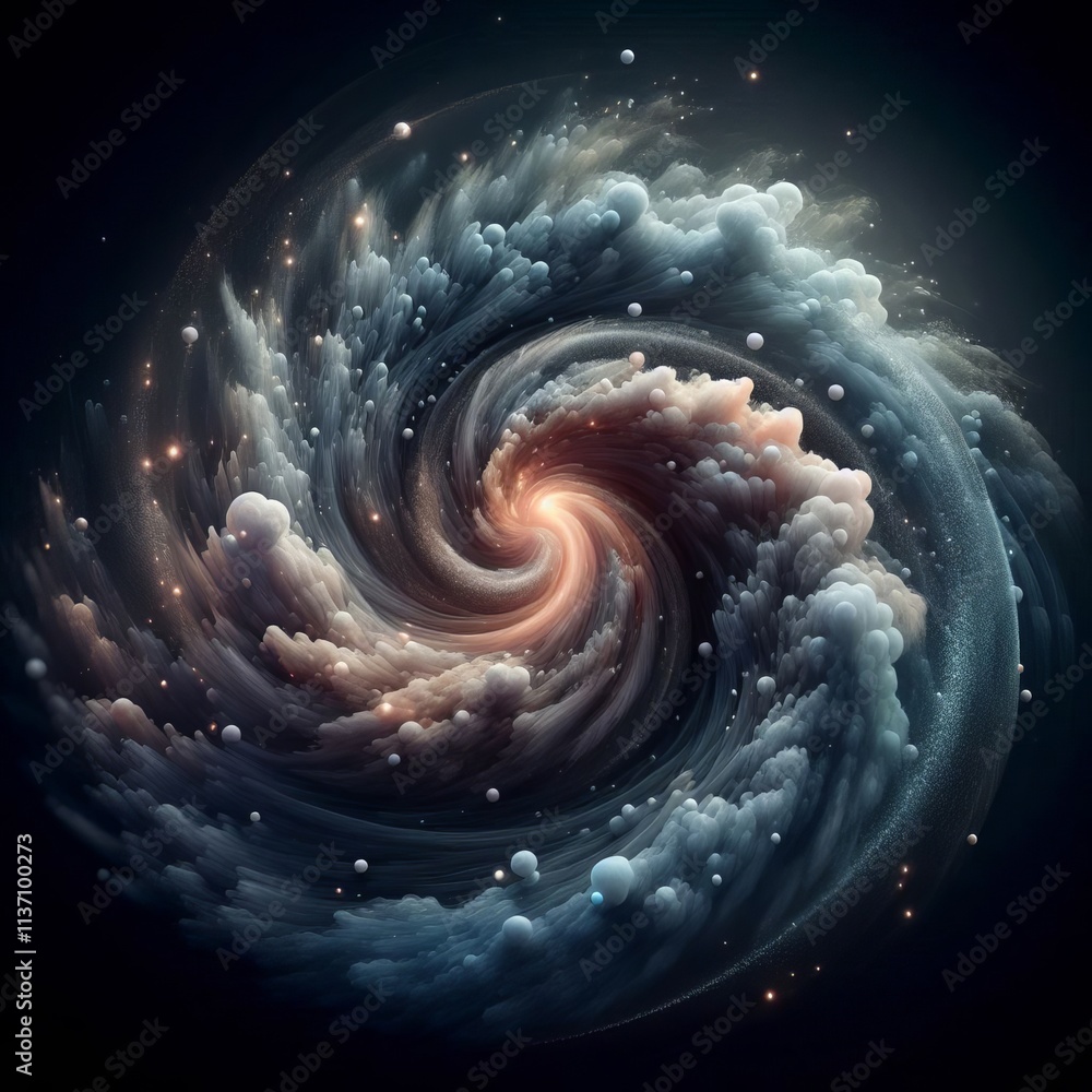Poster a mesmerizing cosmic swirl of clouds and particles in a deep, dark background, evoking a sense of my