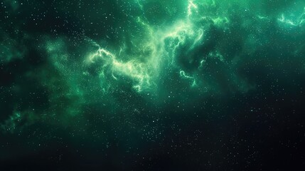 Fototapeta premium A vibrant cosmic scene featuring swirling green nebulae and sparkling stars.