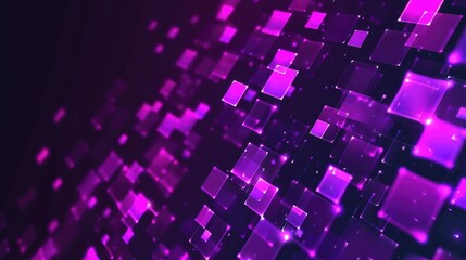 Abstract digital background with glowing purple squares and light effects.