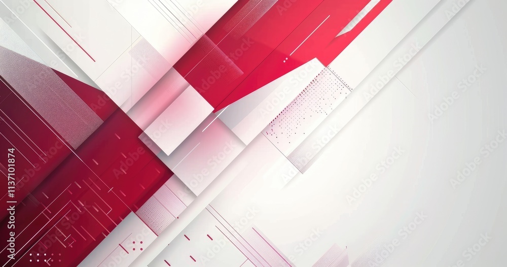 Poster abstract geometric design with red and white elements creating a modern digital aesthetic.