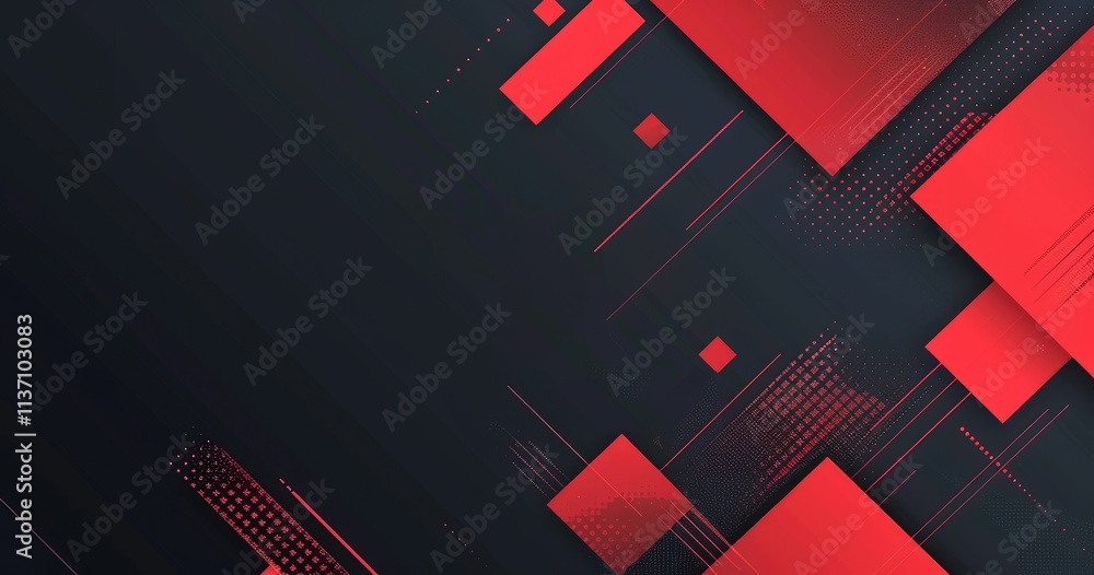 Poster abstract design featuring red and black geometric shapes and patterns.