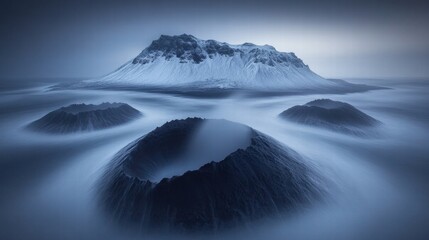 Naklejka premium Mystical Winter Island with Volcanic Craters