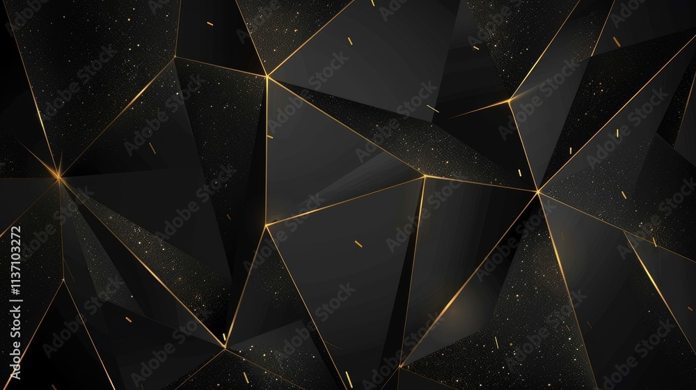 Aufkleber a geometric black and gold abstract background with sharp angles and textures.