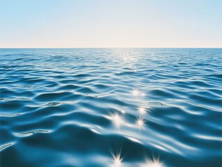 Fototapeta premium Tranquil Ocean Waves Under Bright Sky with Shimmering Light Reflection and Serene Horizon for Peaceful Nature and Seascape Imagery