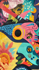 Obraz premium Vibrant Mural: Abstract Interspecies Cooperation