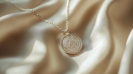 Elegant silver necklace with ornate circular pendant design