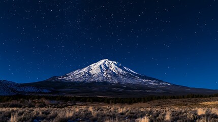 Fototapeta premium Majestic Snowcapped Mountain Under Starlit Night Sky