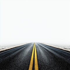 Fototapeta premium Expansive View of a Straight Open Road Leading into a Misty Horizon, Ideal for Travel, Adventure, and Freedom Themes, Capturing the Essence of Journey and Exploration