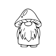 a black and white drawing of a dwarf with mushroom head