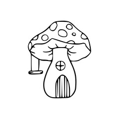 a black and white drawing of a mushroom house coloring page