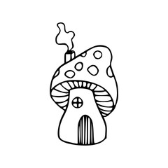 a black and white drawing of a mushroom house coloring page