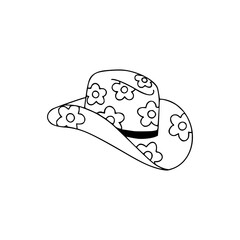 a line art drawing of a cowboy hat with flowers ornament
