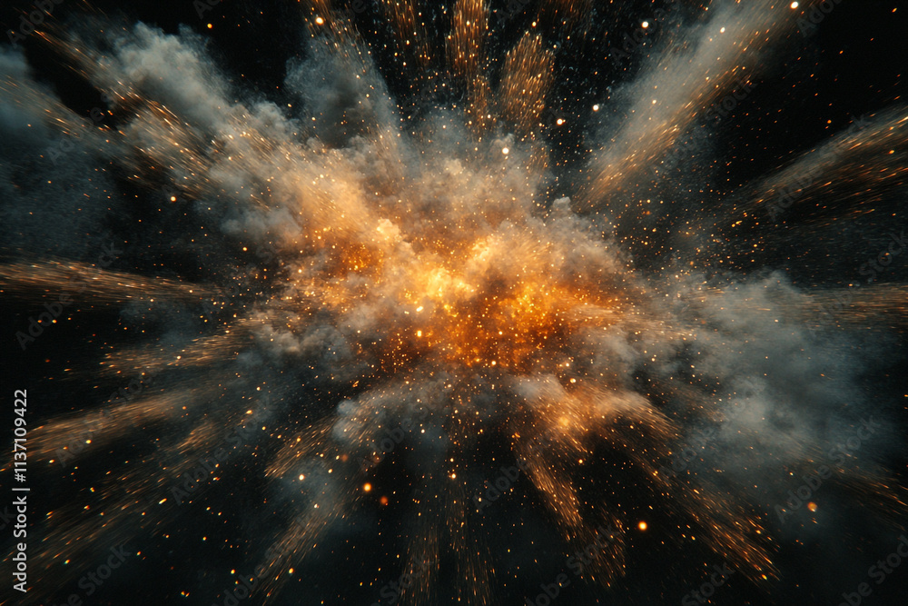 Poster explosive burst of color and light erupts against dark backdrop creating cosmic spectacle