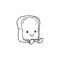 a drawing cartoon of a bread with cute face