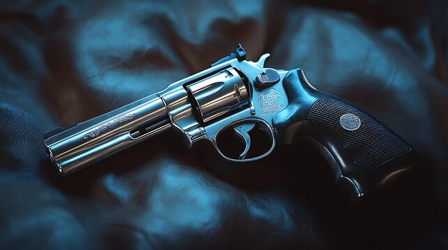 A Silver Revolver Rests on Brown Leather