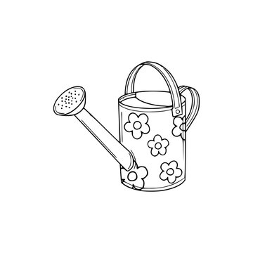 black and white watering can with flowers clip art preview