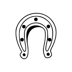 a black and white drawing of a horseshoe icon