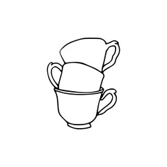 a black and white drawing of a cups piled up