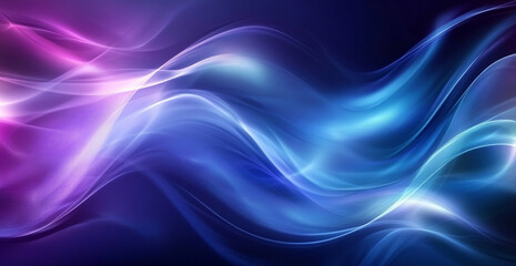 Naklejka premium Abstract background with blurred blue and purple waves, dark blue gradient background with light soft lines