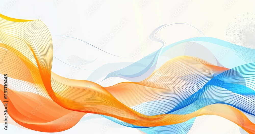 Poster abstract wavy lines in orange and blue create a dynamic visual effect.