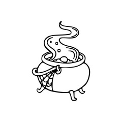 a black and white drawing of a bubbling cauldron icon