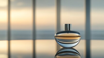 Obraz premium Elegant Perfume Bottle Against Sunset Window