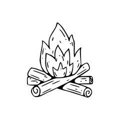 A line art drawing of a camp fire coloring page