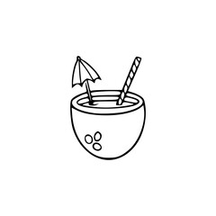 a black and white drawing of  a coconut drinks icon