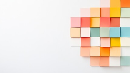 Colorful Paper Squares Arranged in Heart Shape on White Background for Creative and Artistic Projects, Featuring a Blend of Pastel and Vibrant Tones