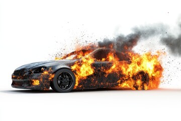 3D Car exploding isolated on white Background