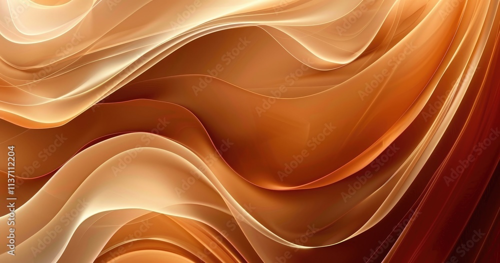 Poster abstract flowing waves in warm tones of orange and cream, creating a soothing visual effect.