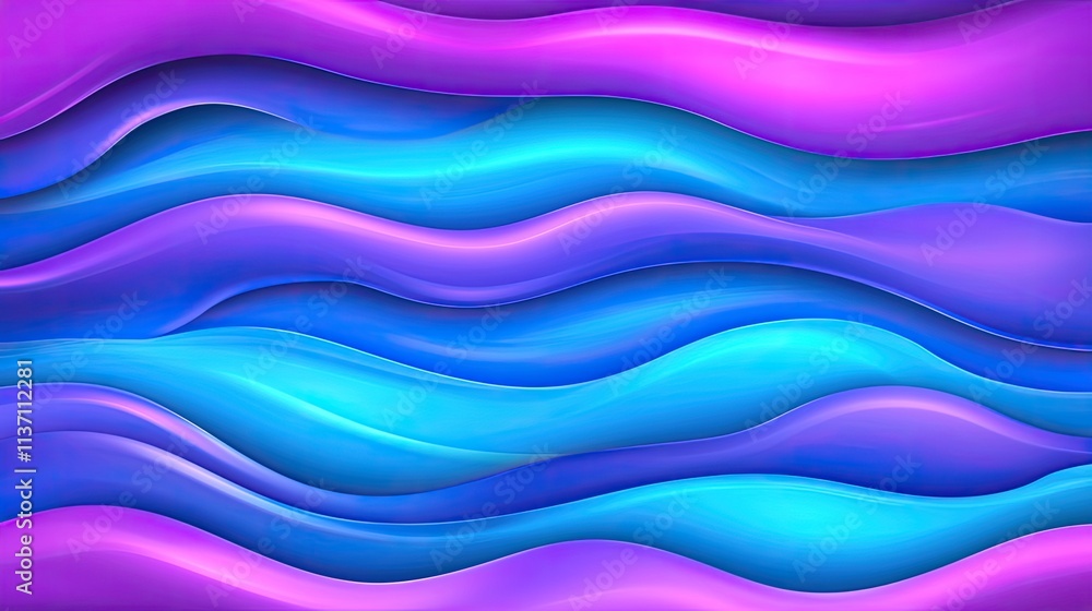 Poster vibrant abstract waves in blue and purple tones creating a surreal background with flowing curves an