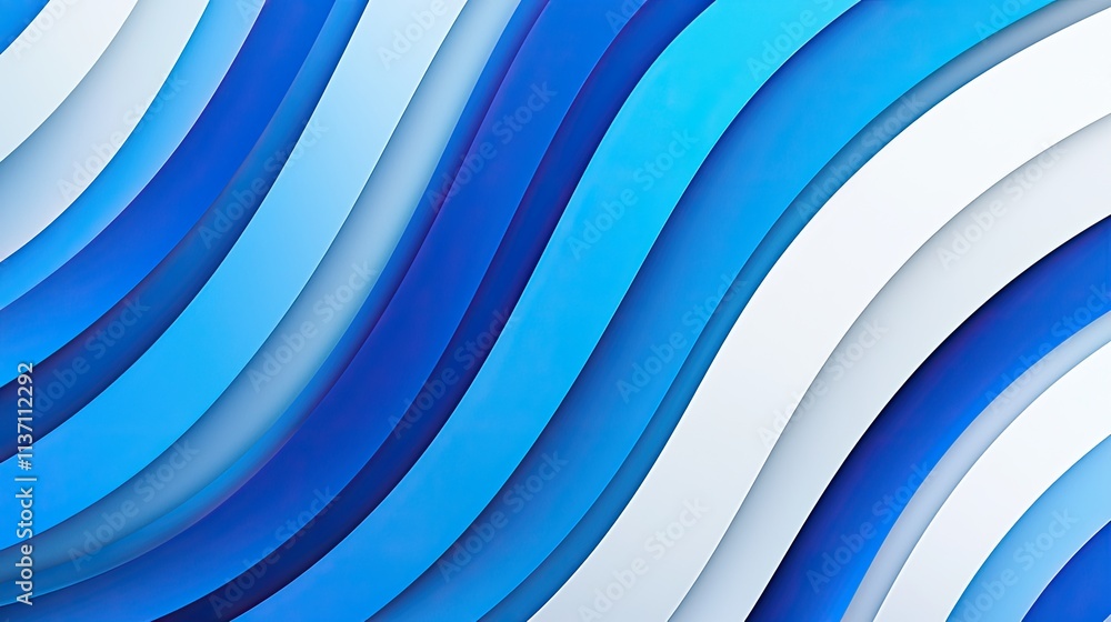 Poster abstract smooth curved waves in various shades of blue with light reflections for use in backgrounds